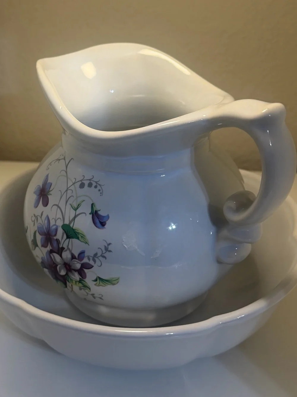 Vintage McCoy Floral Pitcher | Purple Blooms Cottagecore Decor